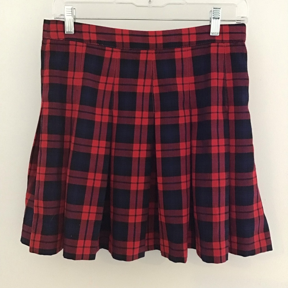 Red and Blue Plaid Pleated Skirt